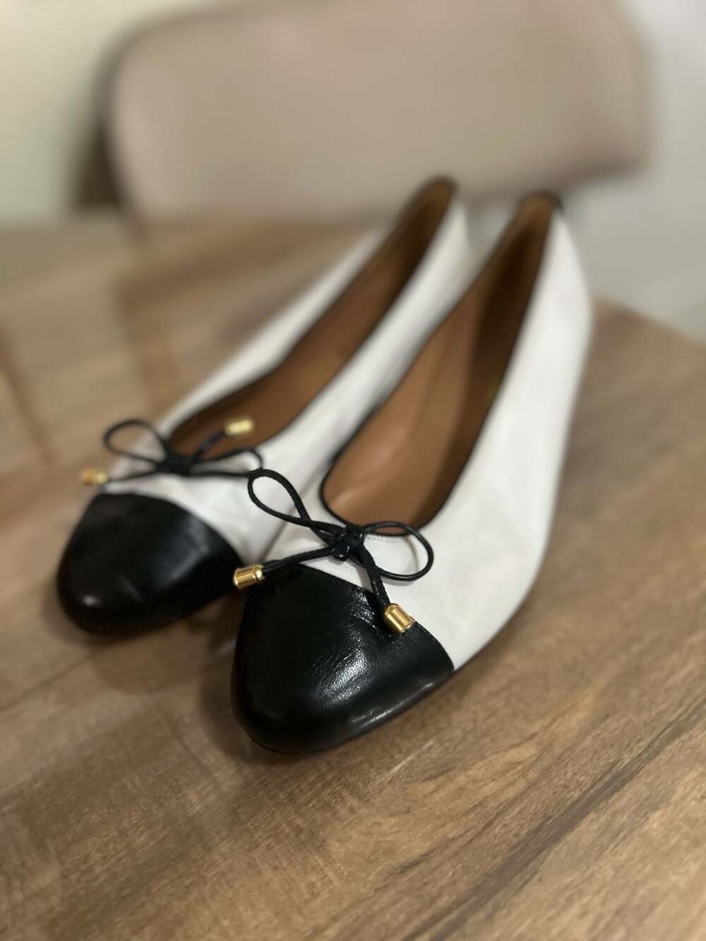 Bally Two-Tone Cap-Toe Ballet Flats White Black